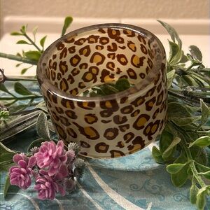 VINTAGE Lucite Leopard Print Wide Bangle Bracelet